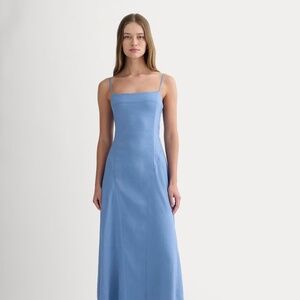 Everlane The Seamed Dress in Stretch Linen Bluebell NWOT
